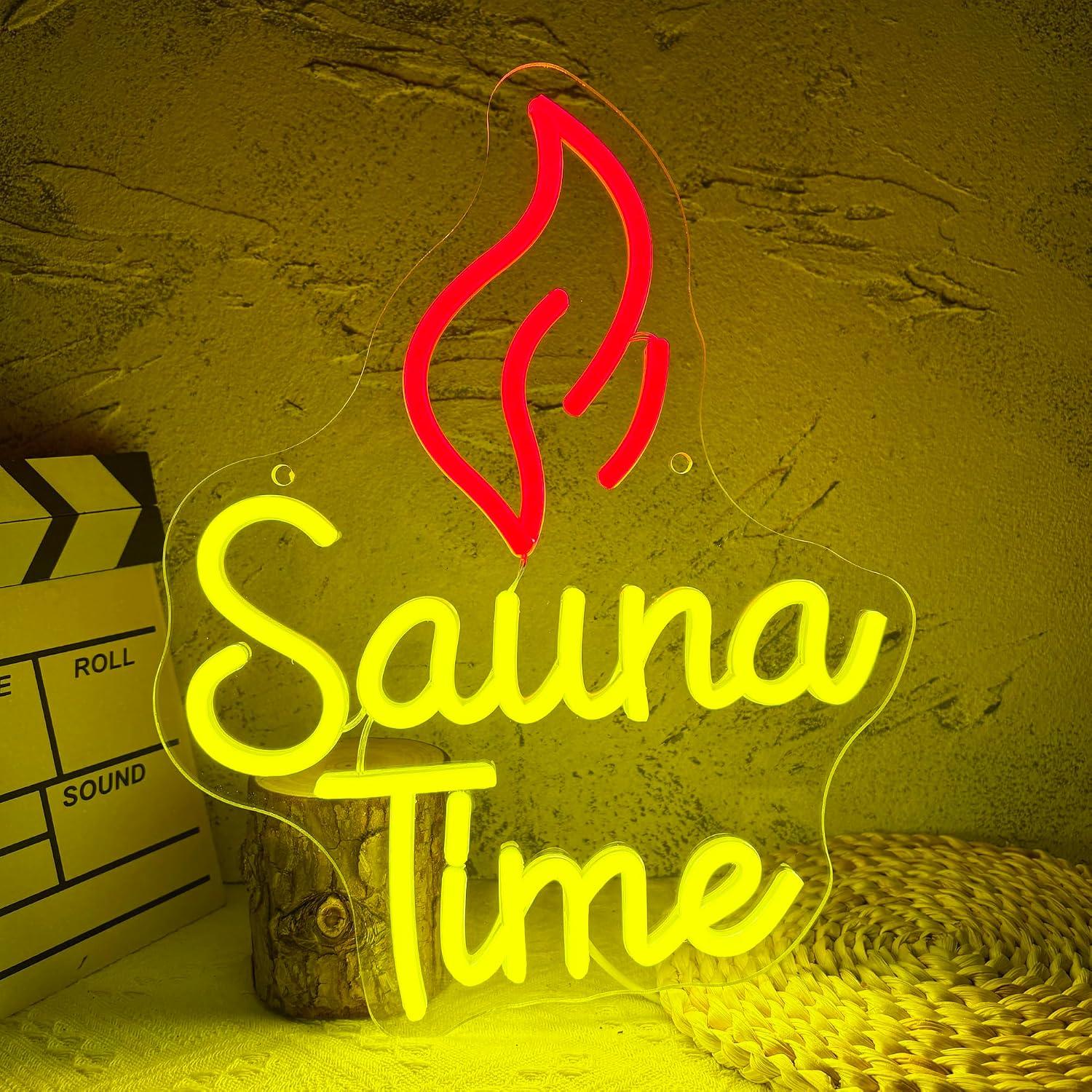 Home Spa Wellness - Neonowy Znak Sauna Time, Ściemnialne Światła
